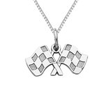 14K White Gold Checkered Flags Charm Pendant Necklace with Chain